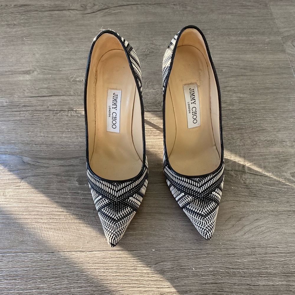Jimmy Choo Abel Heels in Black and White Raffia - Picture 5 of 10